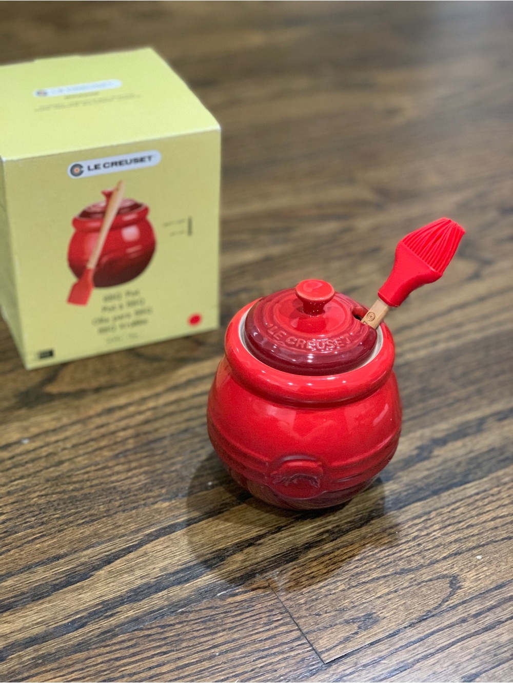 New Le Creuset BBQ Pot with Brush in Cerise